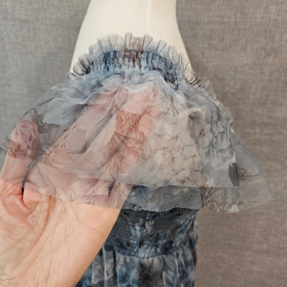 Baltic Born Clementine Floral Tiered Dress Small Mesh Smocked Milkmaid Fairy - Picture 9 of 16